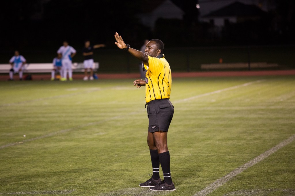Soccer referee at Worcester World Cup.
